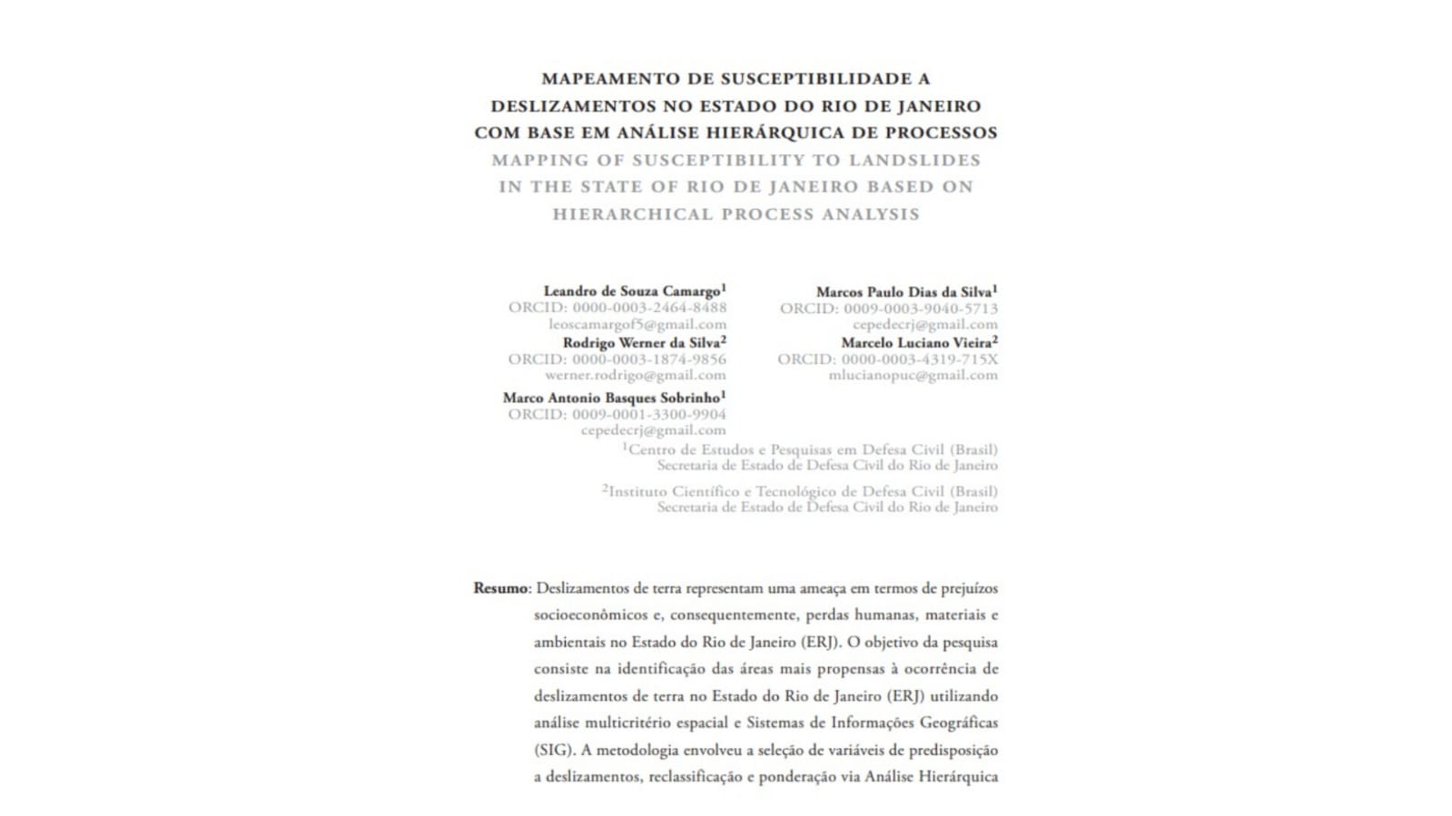 Pesquisadores da Defesa Civil RJ publicam capítulo em série internacional sobre riscos e desastres